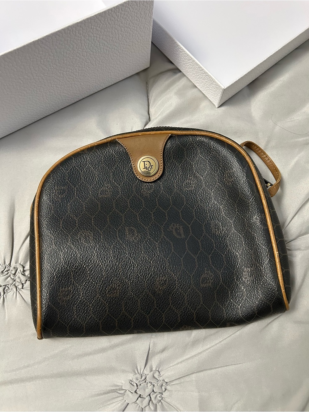 Dior Black Toiletry Pouch with Tan Trim
